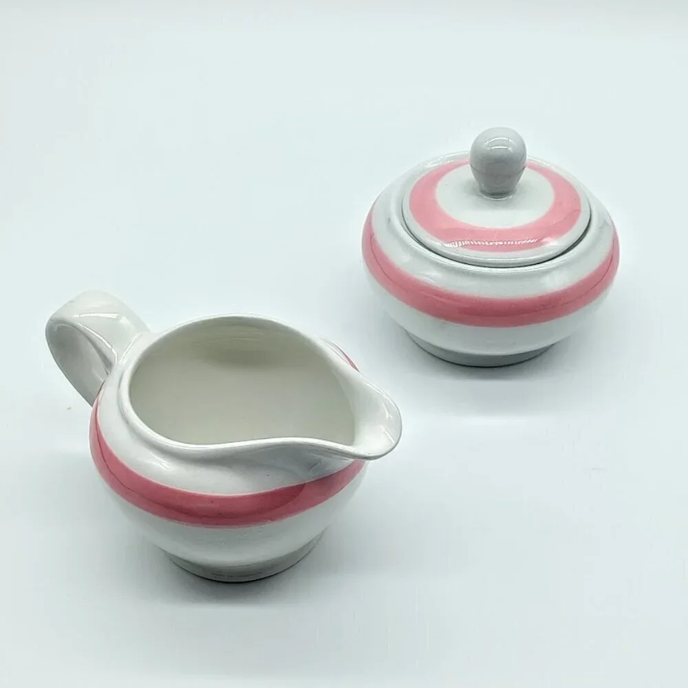 Arabia Finland Ribbons Pink Mini Covered Sugar Bowl & Creamer Pitcher Set - Picture 2 of 8